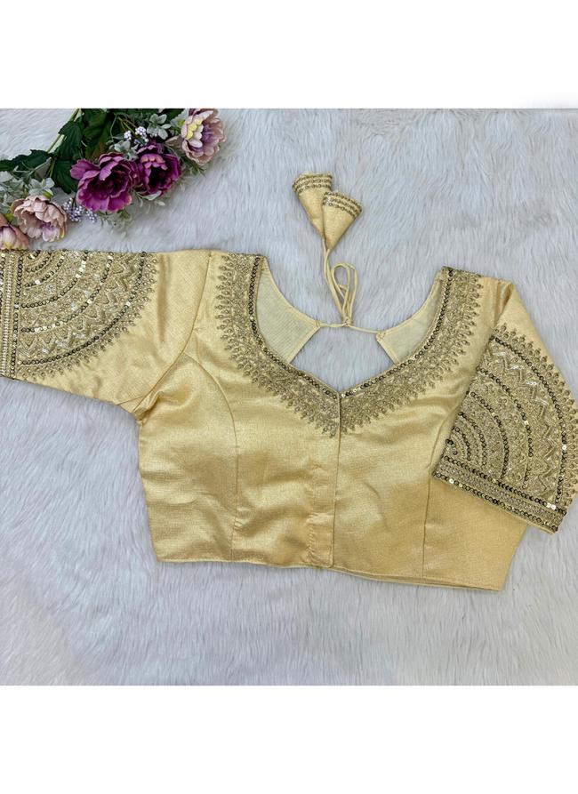Soft Milan Silk Cream Yellow Party Wear Embroidery Work Readymade Blouse